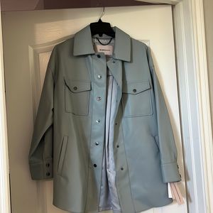 BCBGENERATION Faux Leather Vegan Baby Blue Grey Shacket Jacket Shirt M